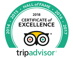 TripAdvisor Certificate of Excellence 2018 Hall of Fame