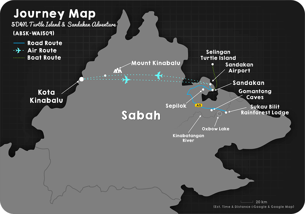 Journey Map - 5D4N Turtle Island & Sandakan Adventure