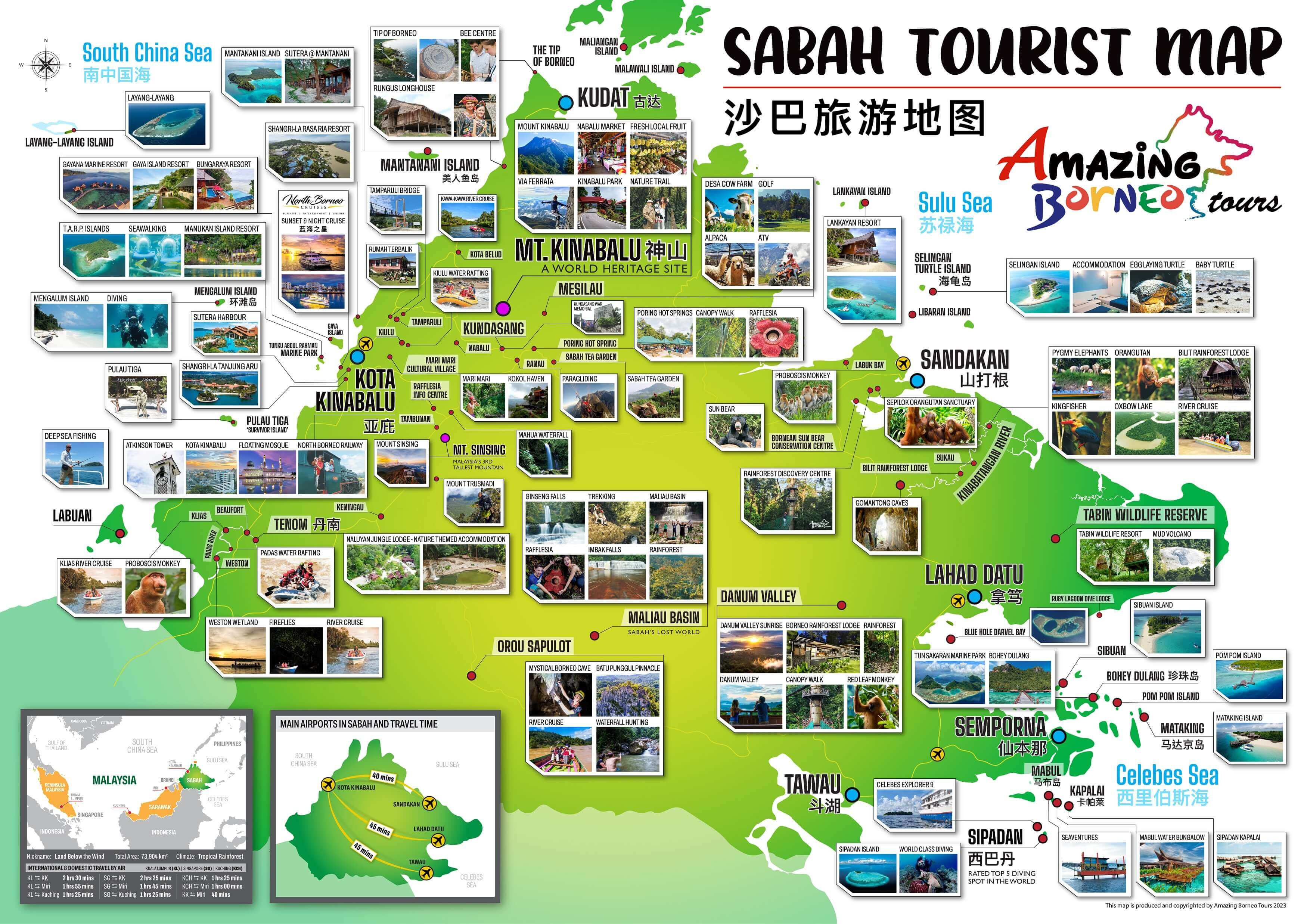 Sabah Map Time & Distance - East Malaysia Amazing Borneo