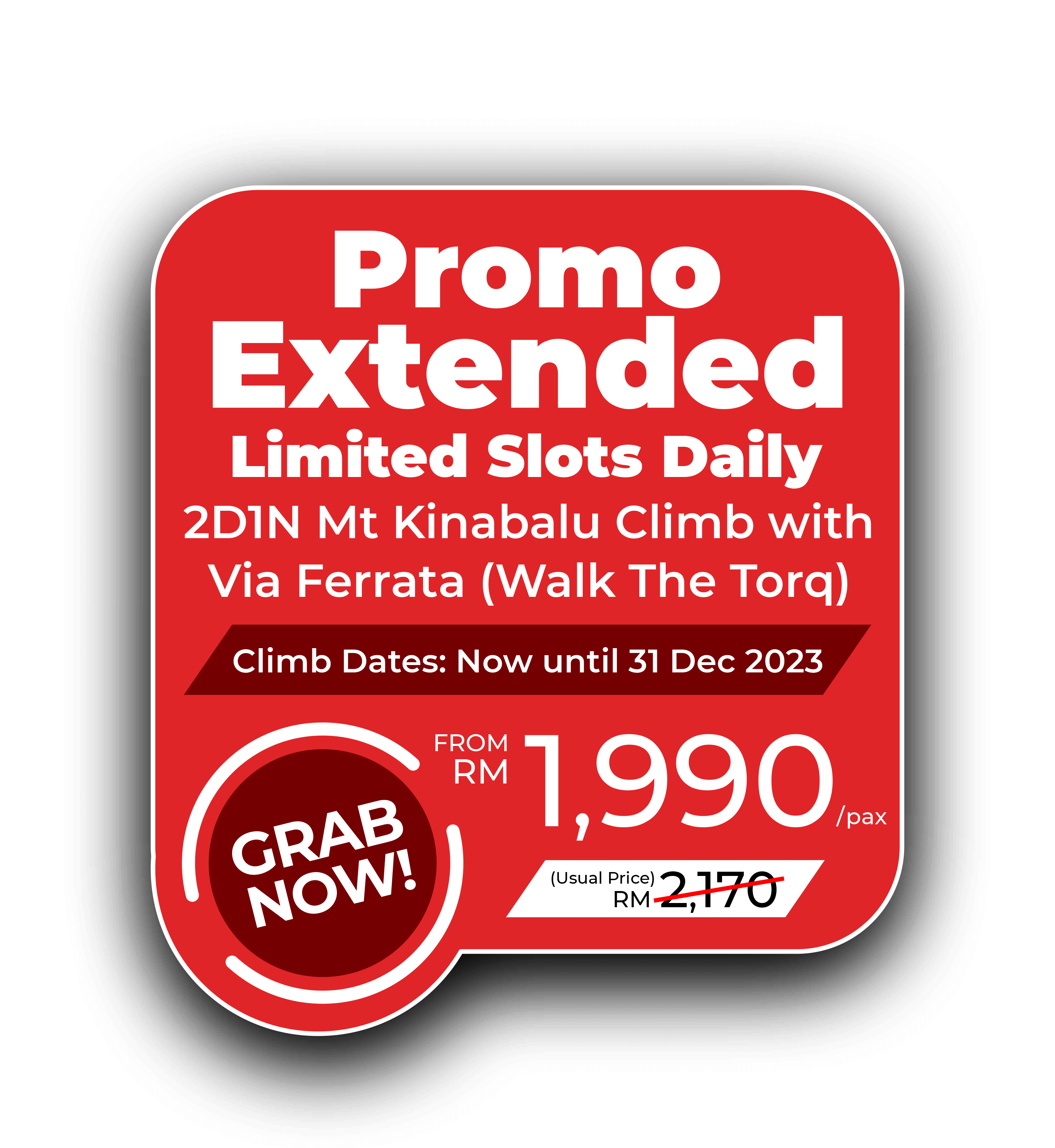Mount Kinabalu Climb with Via Ferrata Walk The Torq Promo 2023 - Price from MYR1990